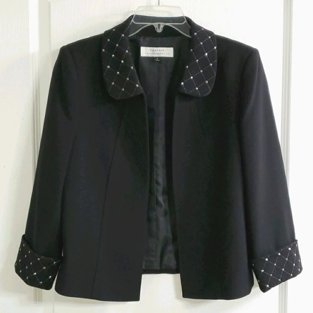 Tahari Black Metallic Studded Blazer NWOT 6 - Picture 1 of 11
